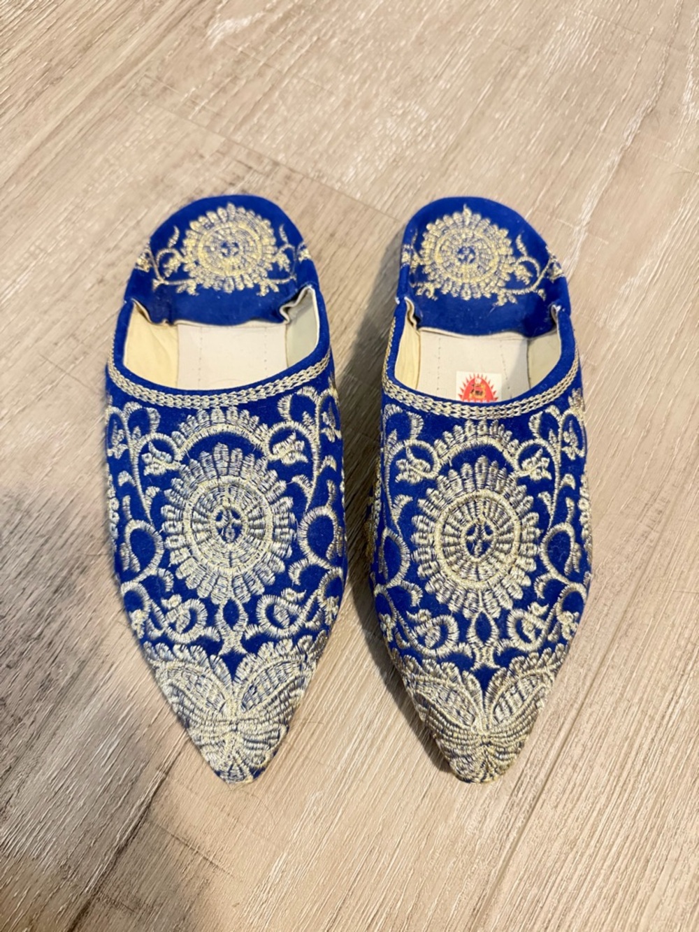 Moroccan Embroidered Royal Blue Pointed Slip-On Women’s Shoes